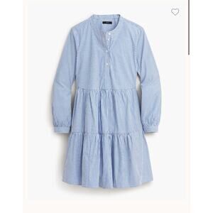 Womens J. Crew Blue Striped stretch cotton poplin tiered dress size S EUC!